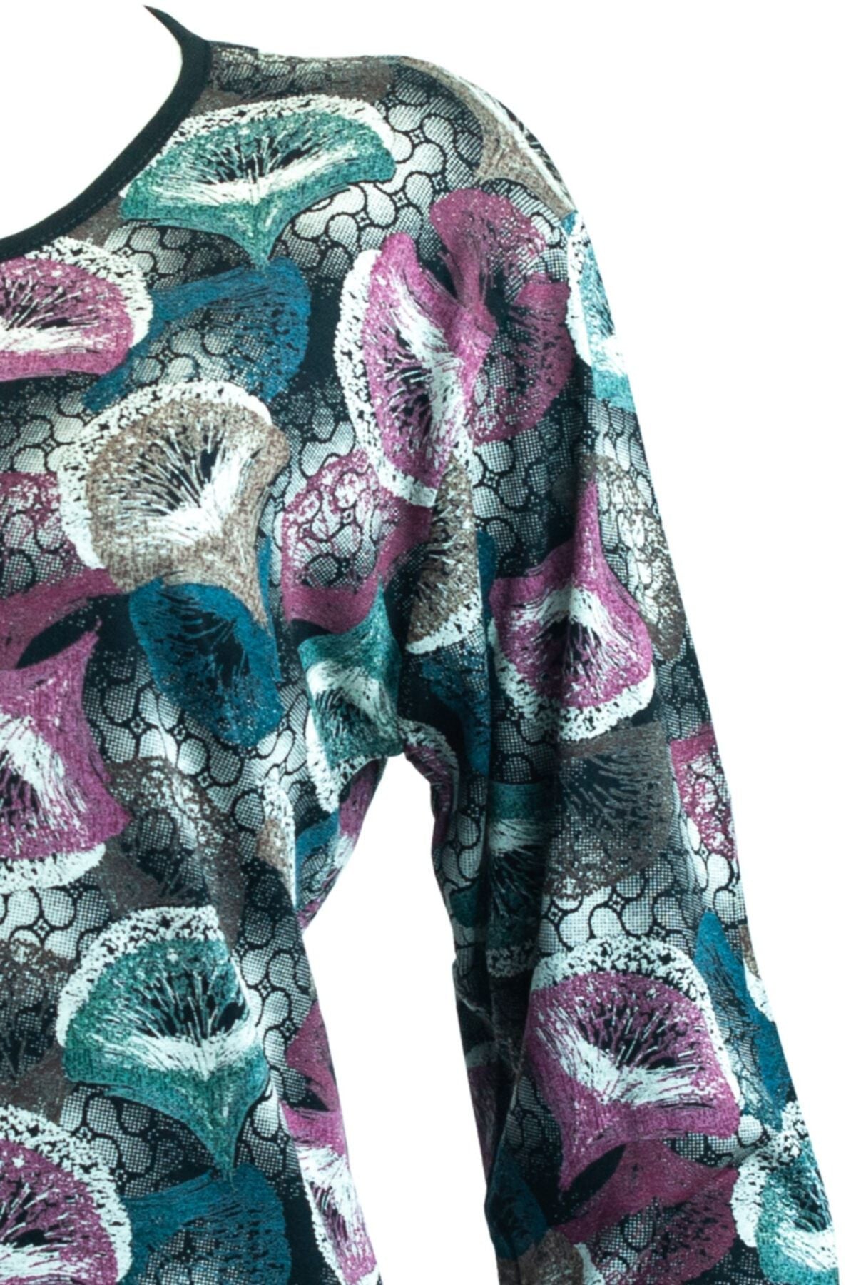 Kadın Siyah Fuşya Butik Bluz Zambak Peteği Desenli Rahat Kesim Likralı Viskon Kumaş